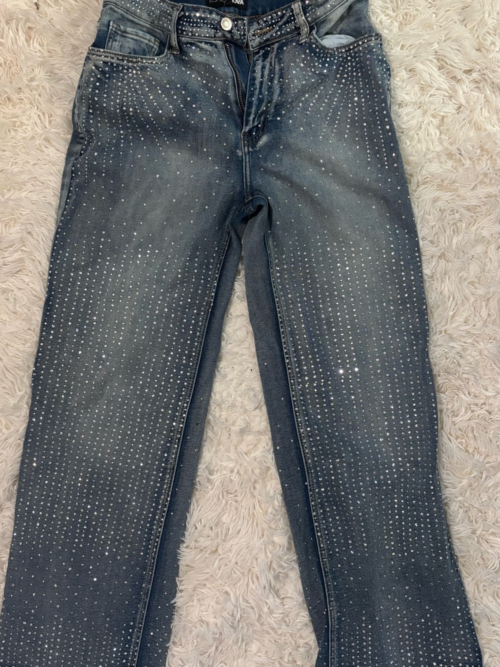 Fashion Nova Women's Grey Skinny Jeans with Crystal Studs